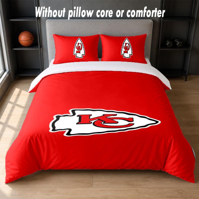 Kansas City Chiefs Design Bed Bedding Set 1 Duvet Cover + 2 Pillowcases Soft Breathable Household Bed Linens