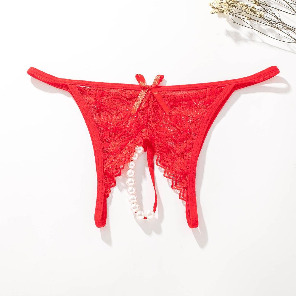 Women's Panties Erotic Underwear Sexy Lace Open Crotch Pearl Rubbing Clitoris Stimulation Low Waist G-String Thong Sexy Lingerie