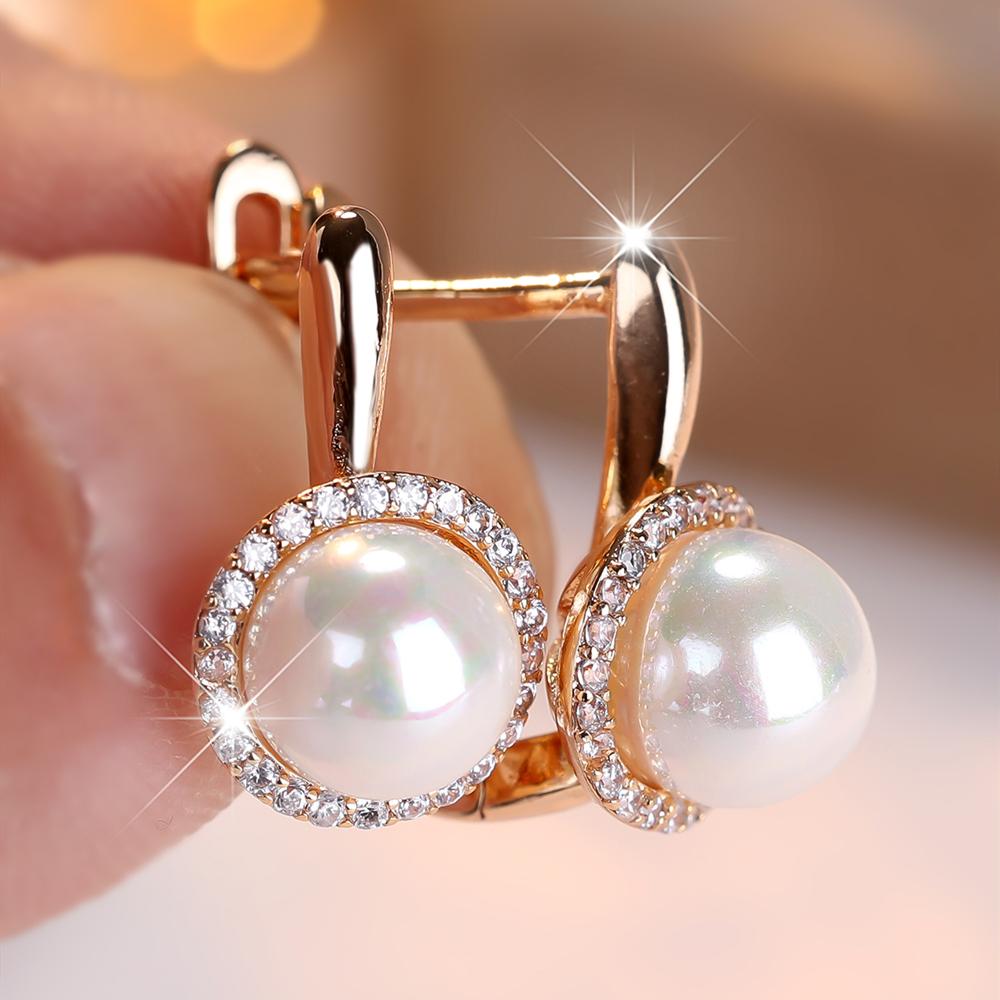 

Роскошные серьги-капли круглые цвета золота с искусственным жемчугом для женщин Элегантные нежные циркониевые свадебные украшения для невесты золотой