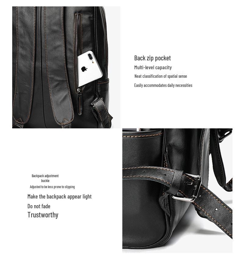 Genuine Leather Men's Large Capacity Backpack - European & American Style, Outdoor Cowhide Business Travel Computer Bag
