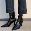 Cowhide version~ High heel pointed short boots French thin heel elastic boots women's versatile soft leather zipper leather thin boots
