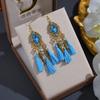Boho Vintage Crystal Beads Drop Dangle Earrings For Women Handmade Leaf Tassel Geometric Hollow Antique Gold Color Jewelry Gift