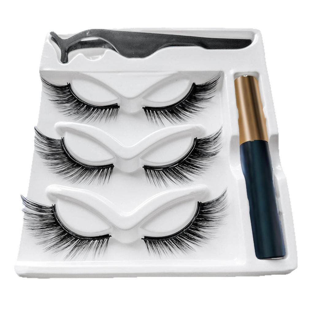 Magnetisches Set mit natürlichen, simulierten künstlichen Wimpern: 3 Paar mit abgewinkeltem Flügeldesign