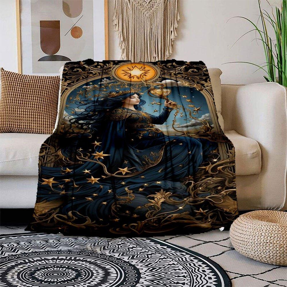 

Enchanted Starry Night Fantasy Art Print Blanket Flannel Throw Blanket for Sofa, Bed, Travel, Camping, Office, Couch, Chair, And Bed Gift f 150x180cm