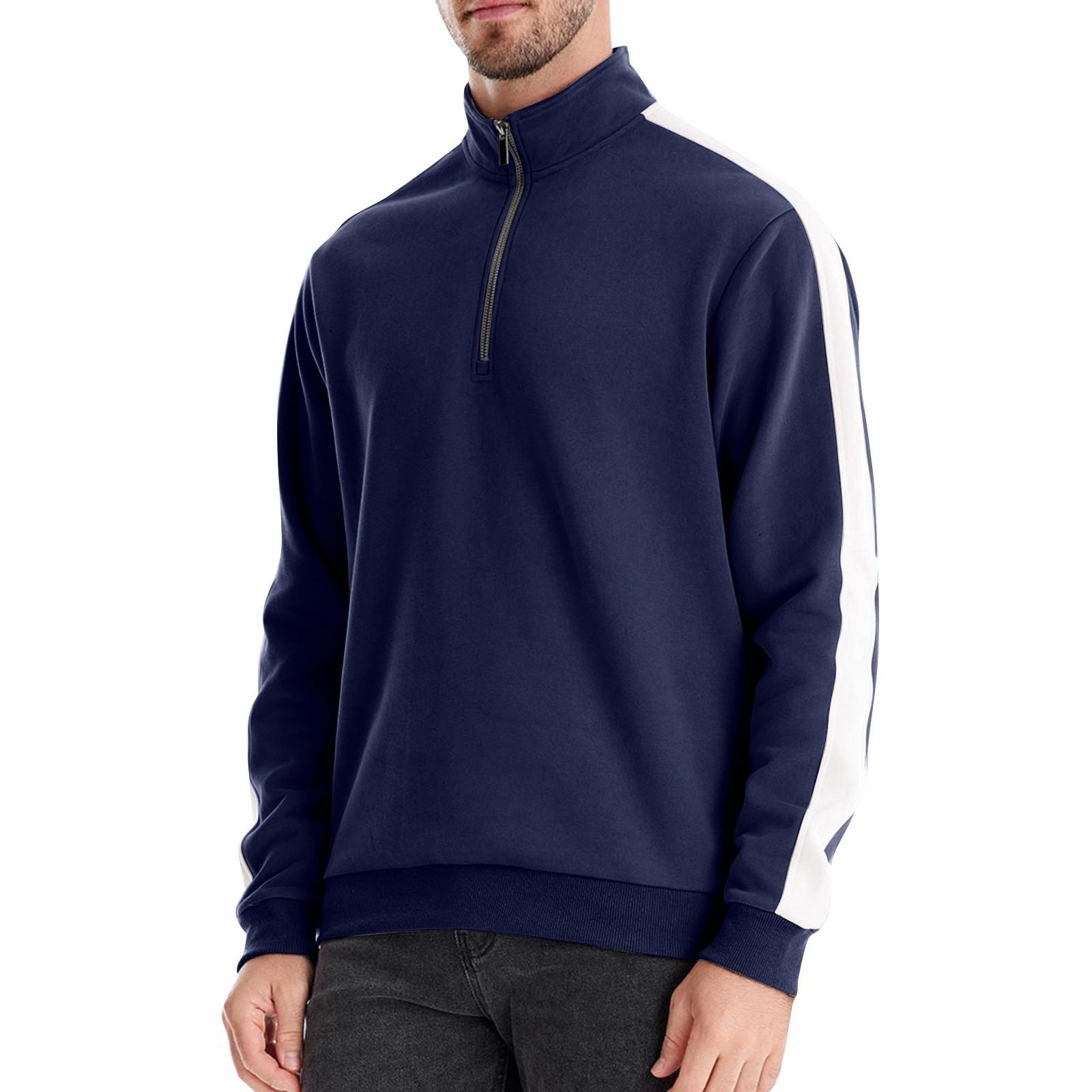 

Мужской зимний однотонный трикотажный топ с воротником-стойкой и полумолнией, облегающий покрой, с длинным рукавом XL тёмно-синий