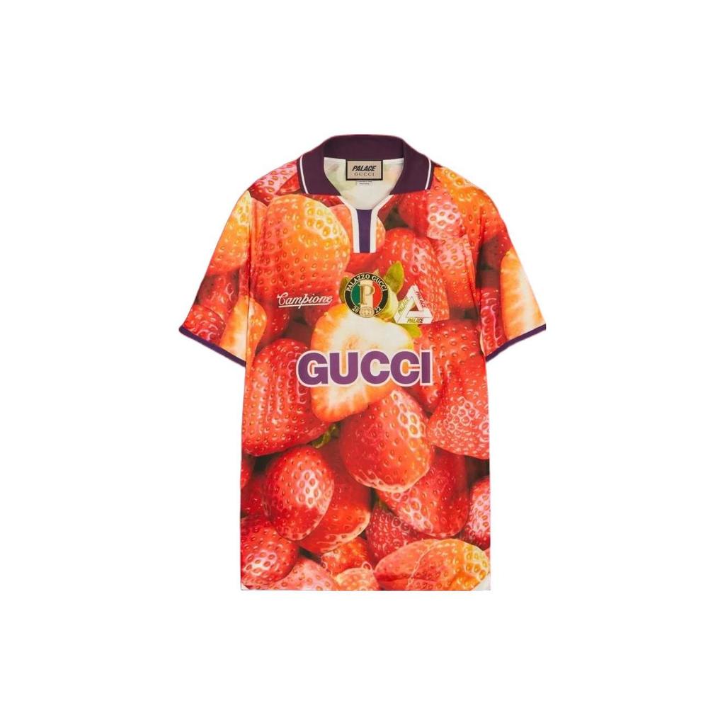 Palace X GUCCI Fotbalové tričko z technického dresu s potiskem jahod 720341-XJE10-6285