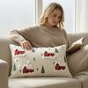 Holiday Gift for Home Decor Christmas Cottage Cushion Cover, Red Snowy House Pillowcase, Decorative Nordic Style Pattern Throw Pillow Case Sofa