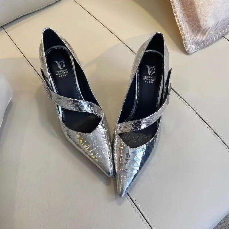 Fashion Pumps Sexy High Heels Women's Shoes 2025 Trend Fashion Sequins Lolita Retro Pointed Toe Silver Gold Loafer Elegant Church Shoes