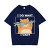Funny Cat Holding Fish I Do What I Want Print Women Cotton Teenagers Short Sleeve Tee Shirt Summer Daily Street Casual Loose Tee