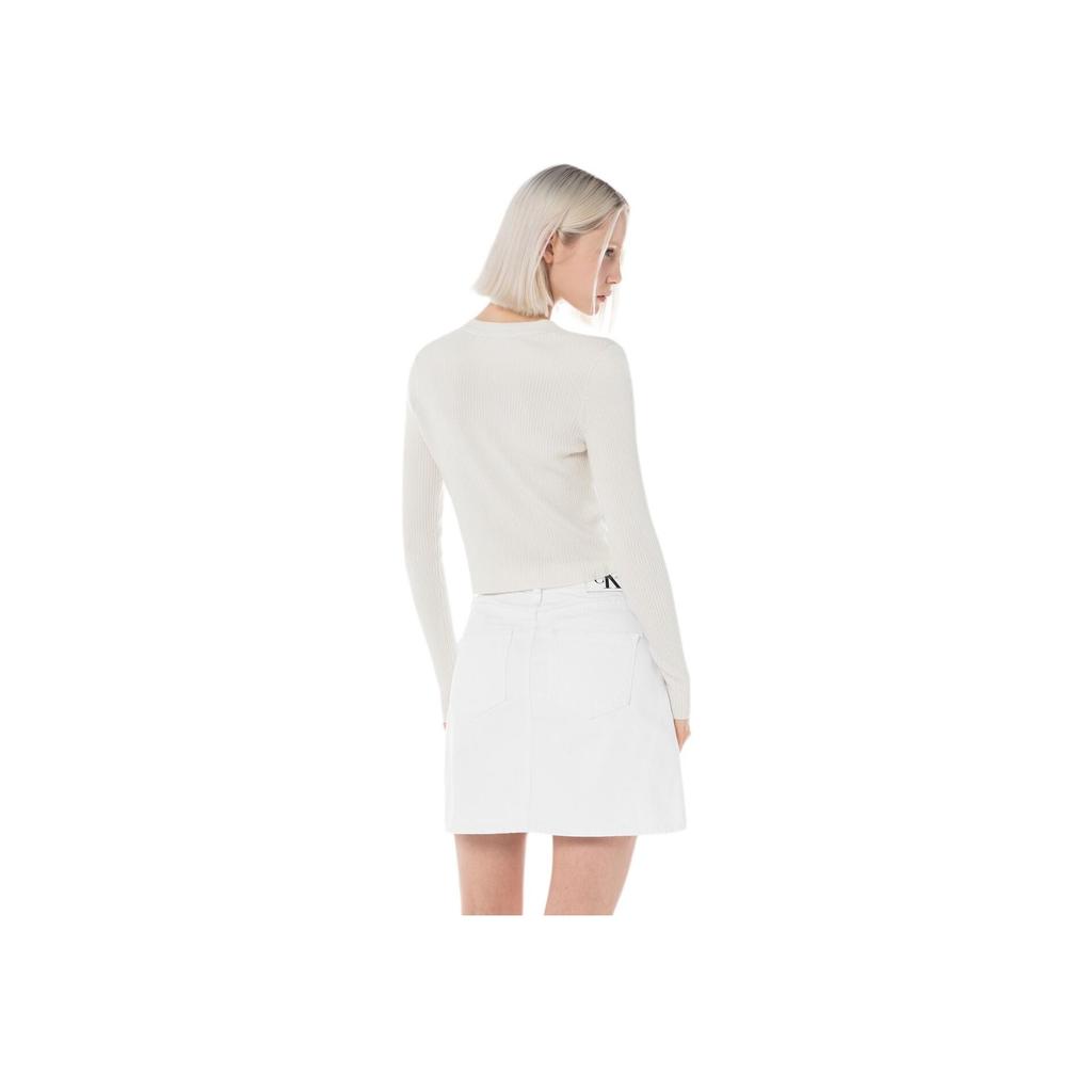 Calvin Klein Jeans Letter Jacquard V-Neck Long Sleeve Knit Top Women Tops Off-White J224287