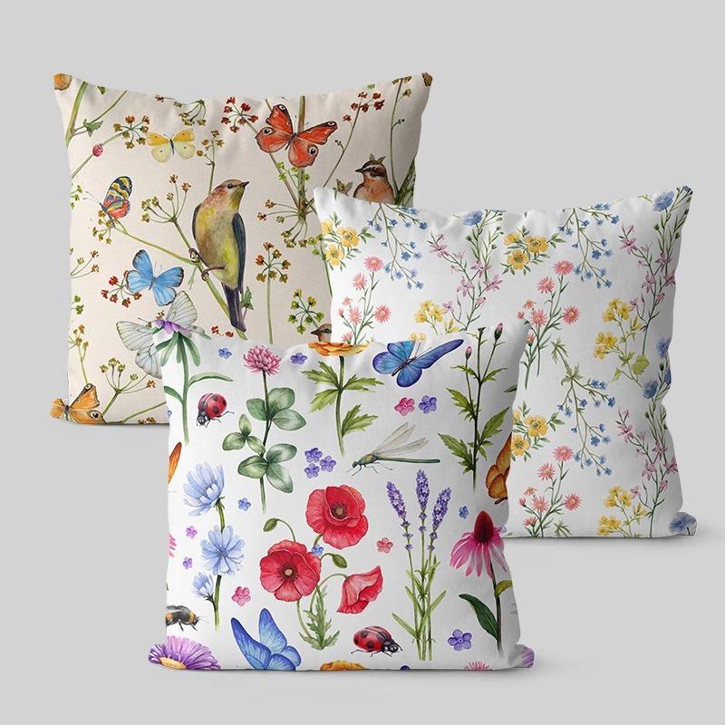Retro Flower and Bird Pillowcase Dormitory Decoration Office Living Room Sofa Home Pillowcase