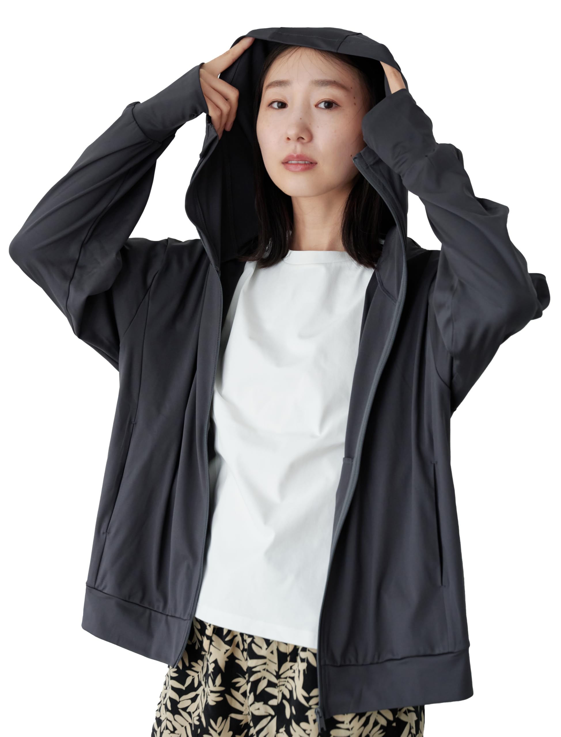 

Худи с длинным рукавом Ametohare с защитой от УФ и лица для защиты от пыльцы, размер W, цвет древесного угля, женская защита, отверстия для больших пальцев, профилактика, худи AH-1003, (Дж. П.,