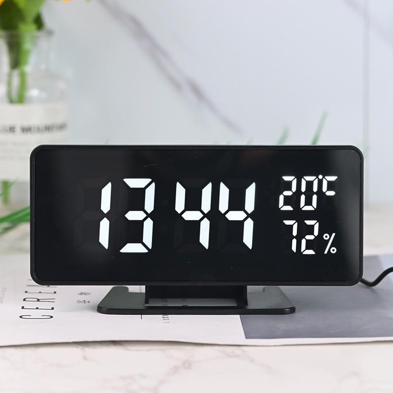 Plug-in LED Mirror Calendar Temperature and Humidity Meter Table Clock Desktop Electronic Digital Clock Voice Controlled Three Sets of Alarm Clock