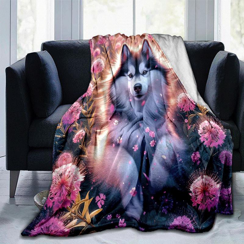 1pc Dog Printing Lightweight Flannel Blanket, Comfortable and Warm Blanket, for Camping Sofa Bed and Couch Office, in All Seasons