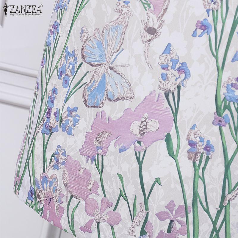 ZANZEA Women Casual Round Neck Short Sleeve Floral Dress