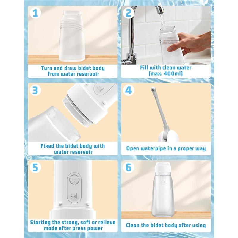A34R Portable Rechargeable Electric Bidet For Travel Featuring 400Ml Bottle& 3 Pressure Mode Settings Ideal For Women Hygiene