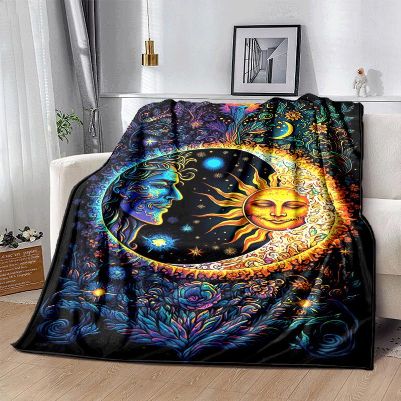 1pc Sun Printing Lightweight Flannel Blanket, Comfortable and Warm Blanket, for Camping Sofa Bed and Couch Office, In All Seasons