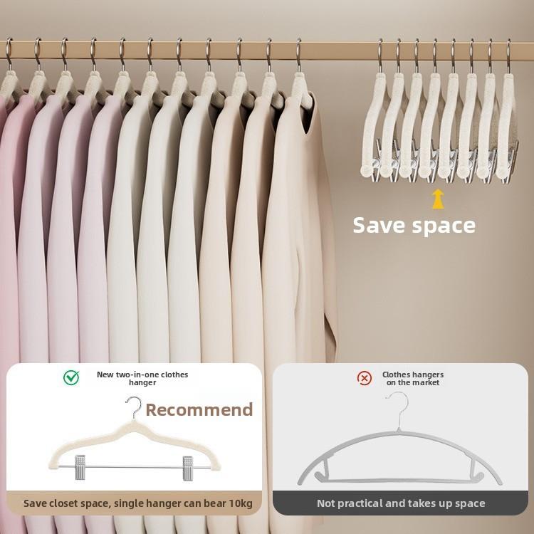 5 pièces Cintres floqués antidérapants pour usage domestique Clips intégrés sans couture Porte-pantalons Porte-vêtements Clip pour pantalon réglable Organisation