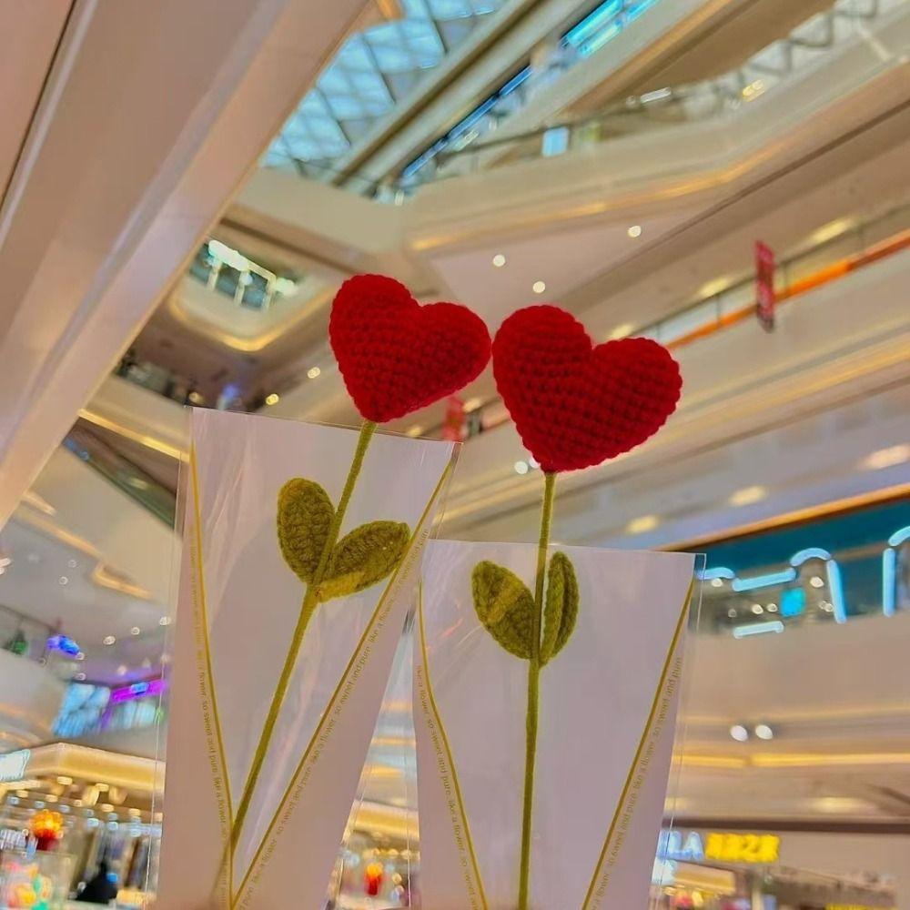 Party Supplies Handmade Crochet Heart Bouquet Knitting Wool Love Crochet Flower Bouquet DIY Artificial Flower Valentine's Day