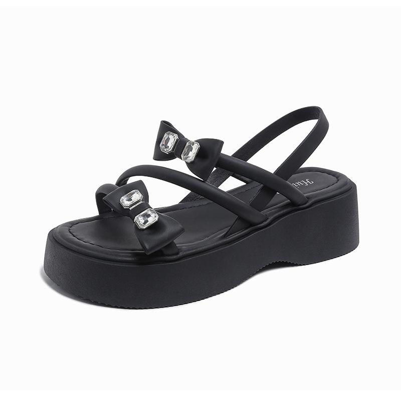 Summer bow platform fashion sandals women's 2025 new summer wear super fire skirt Roman sandals