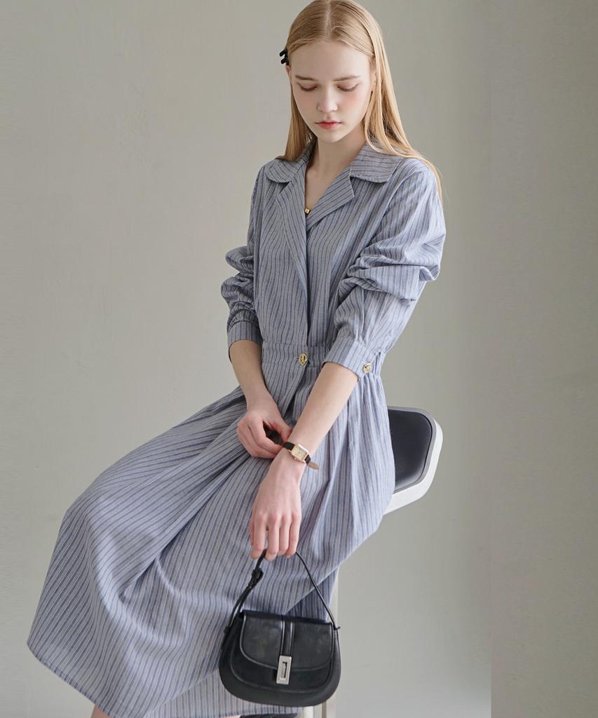 Lucida Melange Stripe Dress - Blue