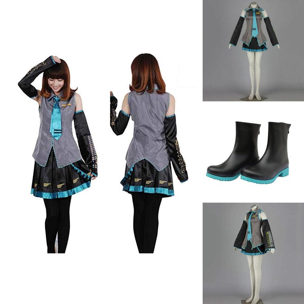 Skin-friendly Hatsune Miku Vocaloid Cosplay Suit With Wig Tops Dress And Tie