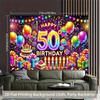 2D Happy 50th Birthday Photography Backdrop, Glow Neon Party Background