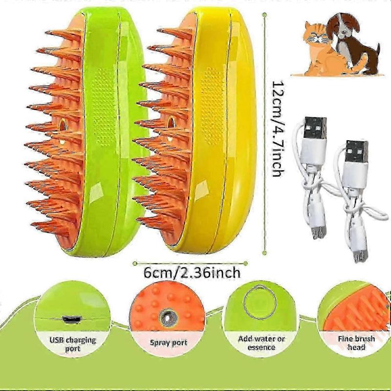 3 In 1 Steamy Cat Brush, 2024 New Cat Steamy Brush, Multifunctional Steam Brush, 2Pcs Self Cleaning Steamy Cat Brush for Long and Short Hair