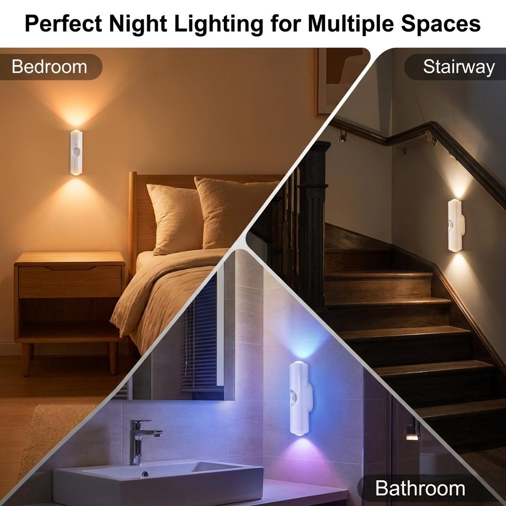 Double-headed RGB magnetic night light rechargeable wireless wall light with motion sensor suitable for stairs cabinets etc.