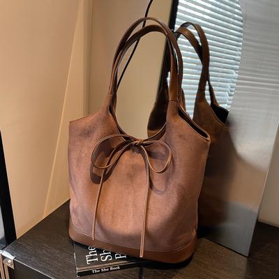 Matowa torba tote pod ramię z kokardą Duża pojemność Łączona torba typu bucket na ramię Duża torba