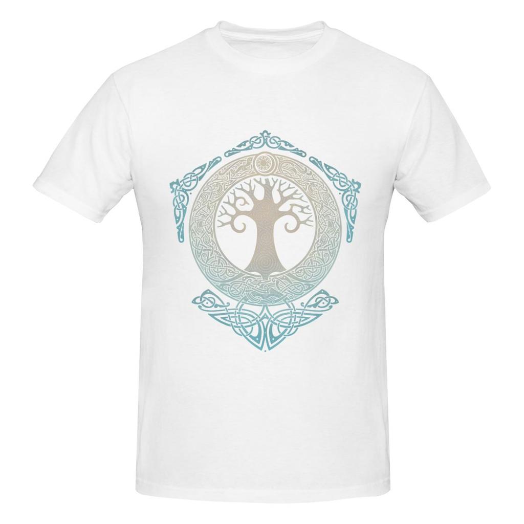 Yggdrasil Tree Of Life American Retro Tshirt Casual Girlish Feeling Solid Color Short Sleeve