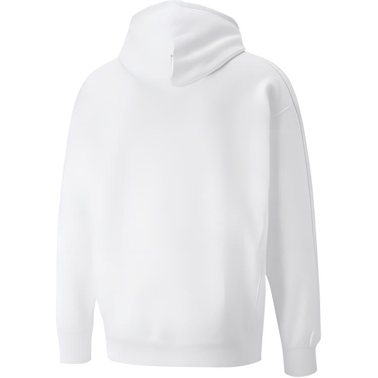 Puma Solid Color Logo Print Drawstring Hoodie With Long Sleeves Unisex Tops White 535374-02