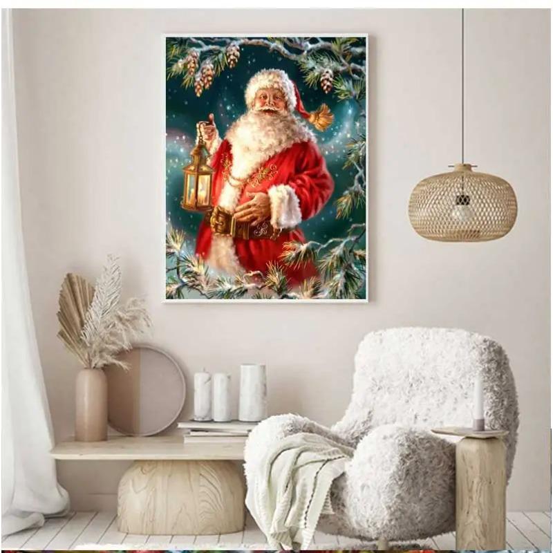 Happy New Year Christmas Series Canvas Painting Santa Lantern Posters and Prints Modern Wall Art Picture Bedroom Decoration