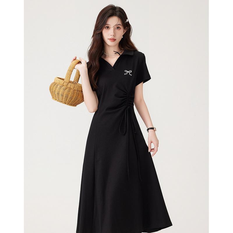 

Summer Academy Black Embroidered Drawstring Waist V-Neck Short Sleeve Dress XL чёрный