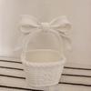 Mini Woven Basket with Handle Small Storage Basket with Bow Resin Desk Organizer for Dollhouse Accessory Home Decoration