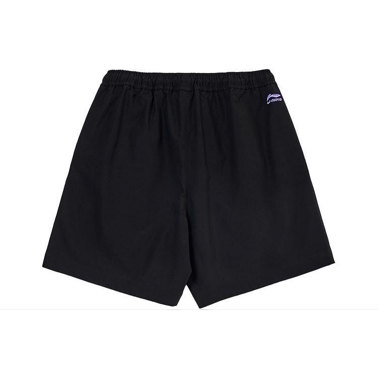 Li Ning X Steven Harrington Collaboration Cartoon Embroidered Drawstring Loose Mid Waist Breathable Casual Shorts Men shorts Black AKSR736-2