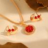 LATS Gold Red Pomegranate Necklace Leaf Crescent Earrings Female Design Accessories Jewelry