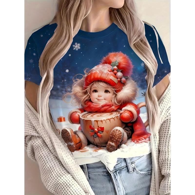Casual Loose Fit Round Neck Short Sleeve T-Shirt With 3D Dog Print Women Men 2025