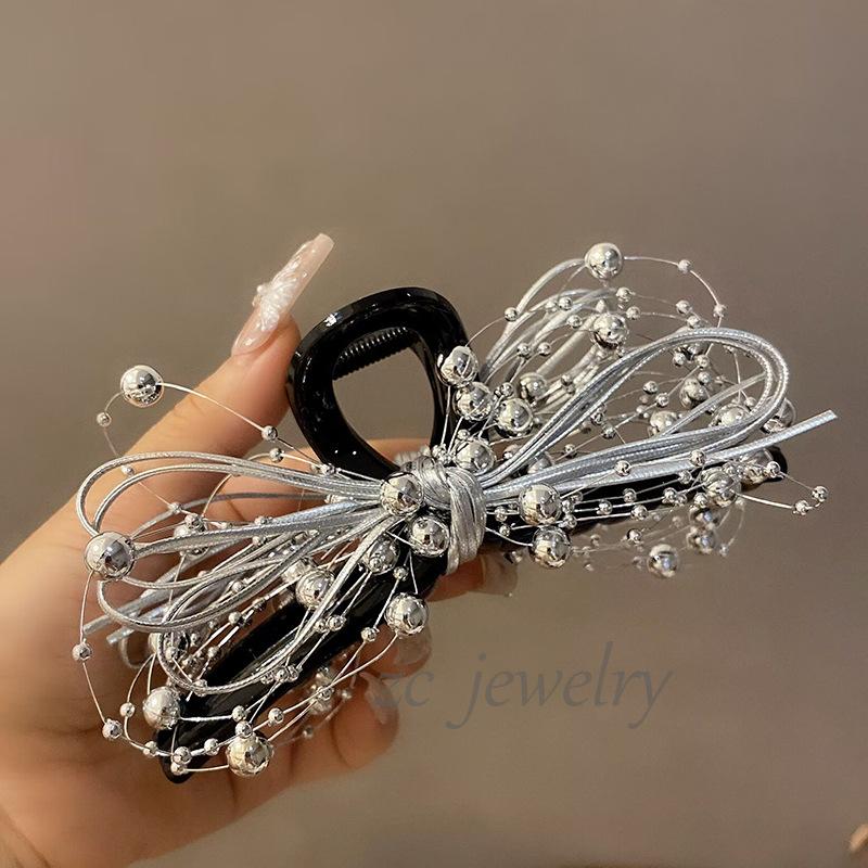 New Silver Laser Bow Hair Accessory Female Niche In Dongdaemun South Korea. Ins Shark Clip On Back Of Head