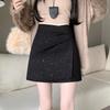 Women's Black Sequin Woolen A-Line Skirt: High-Waisted, Slimming, Anti-Exposure Design for Autumn/Winter