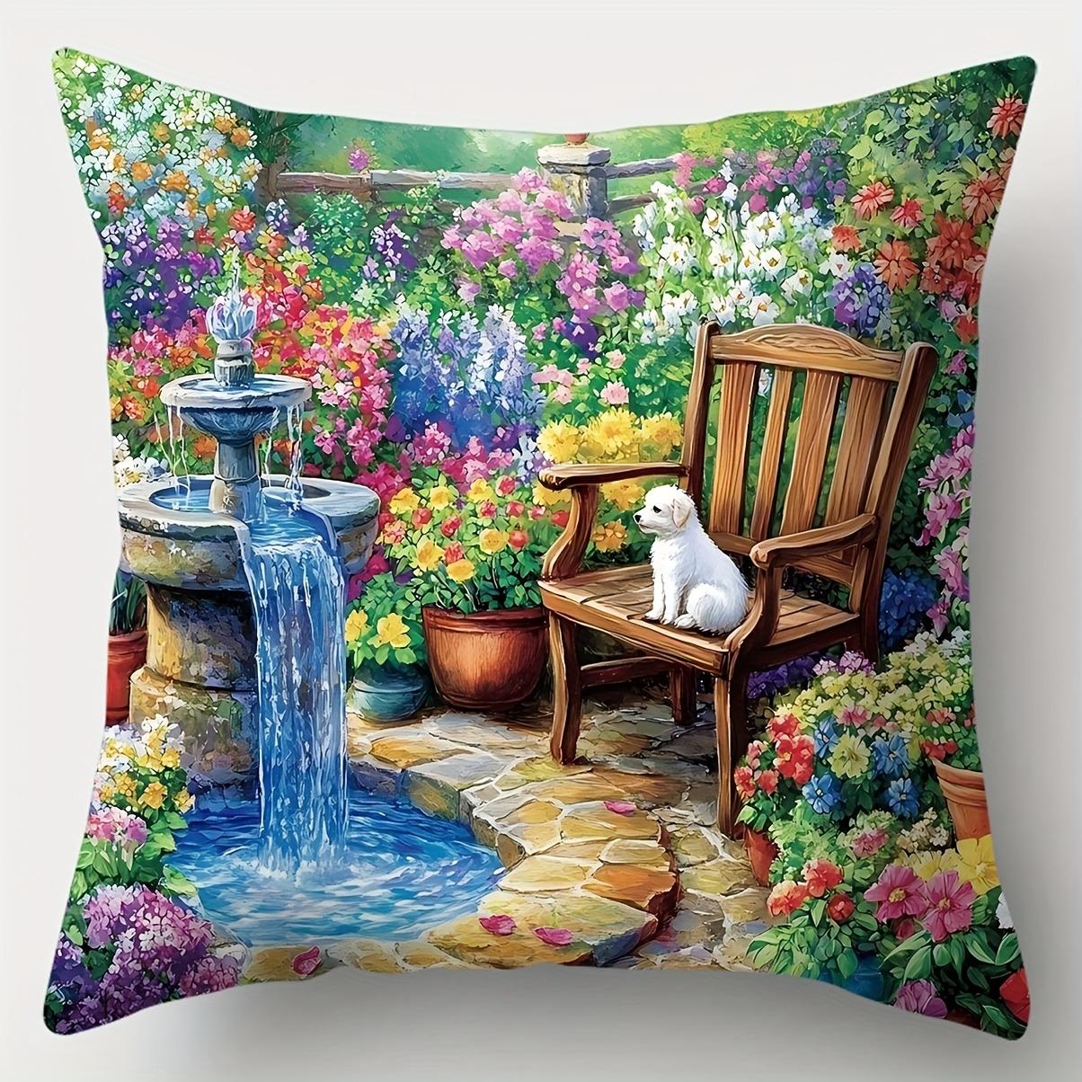

Charming Garden Scene PillowcasesLiving room sofa cushion cover, soft and comfortable, bedroom room decoration 16x16in 40x40cm