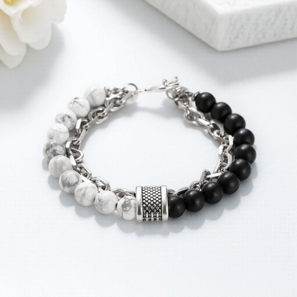 1PC Natural Stone Beaded Bracelet for Men Stainless Steel Bead Bracelet Fashion Jewelry Gift for Him Trendy Mens Accessories