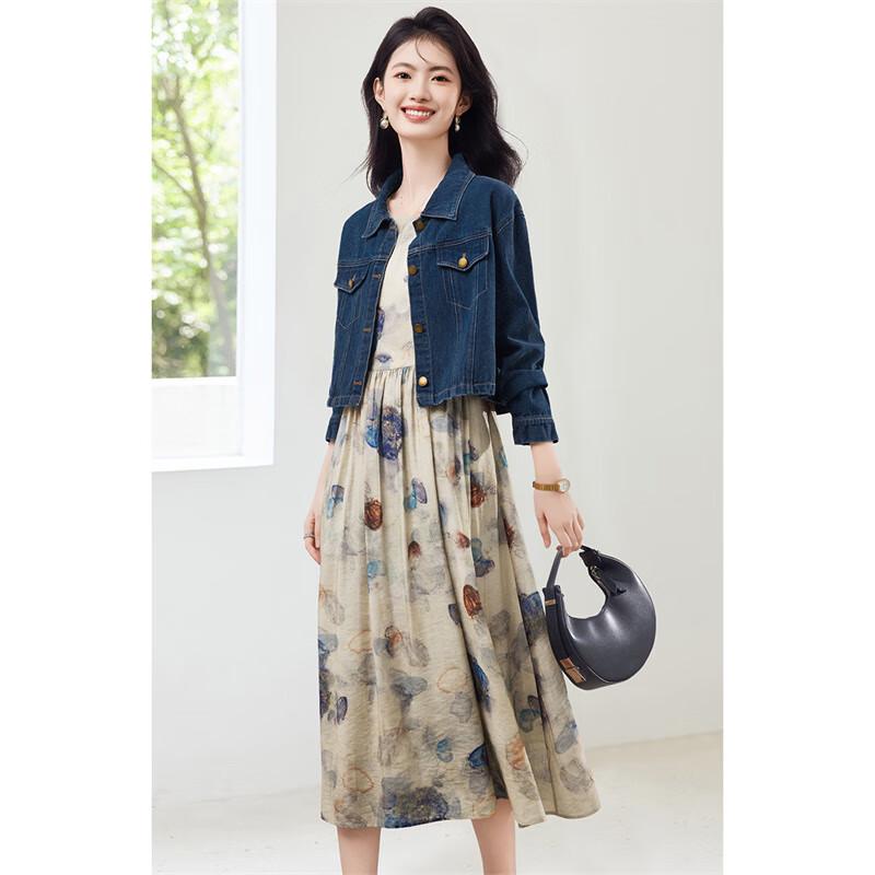 Xinfeiyu Spring 2026 Retro Tie-Dye Denim Jacket & Dress Set XL