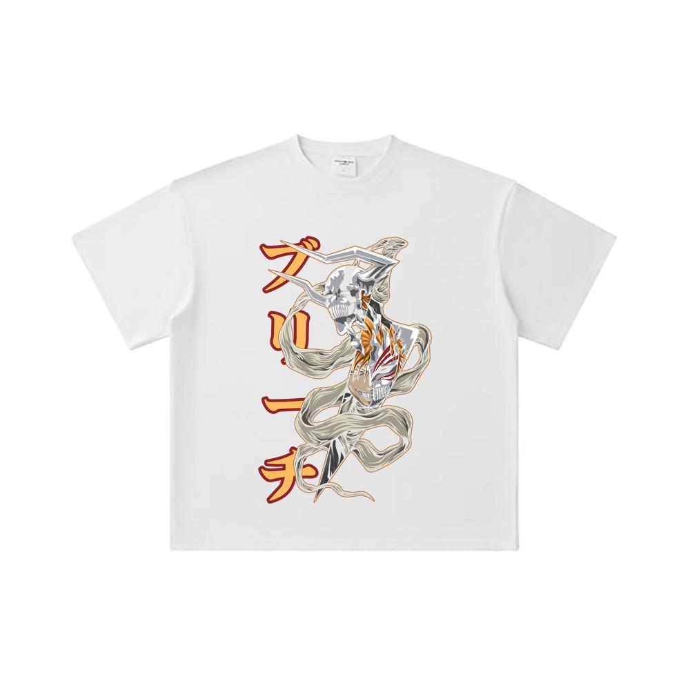 260 GSM Double Yarn 32 Count 100% Cotton Bleach V11 Zankpakuto Print Unisex Heavy Cotton T Shirt