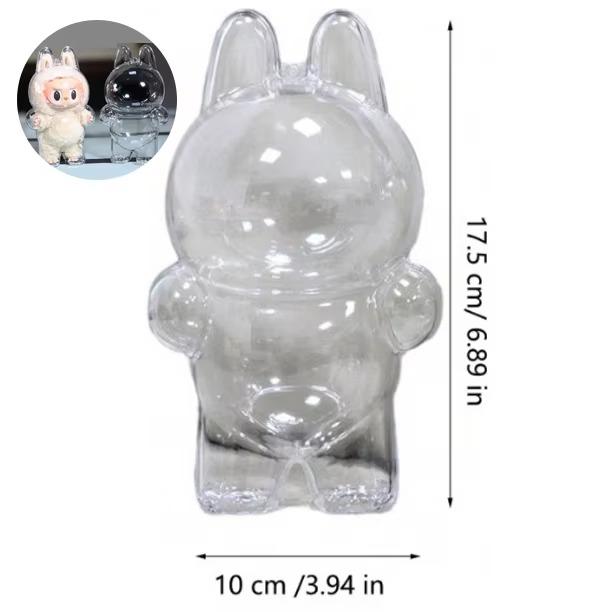 Labubu Transparent Storage Box Display Case for Monster Dolls - Cute Elf Plushie Protective Cover, Party Toy Collection Decor