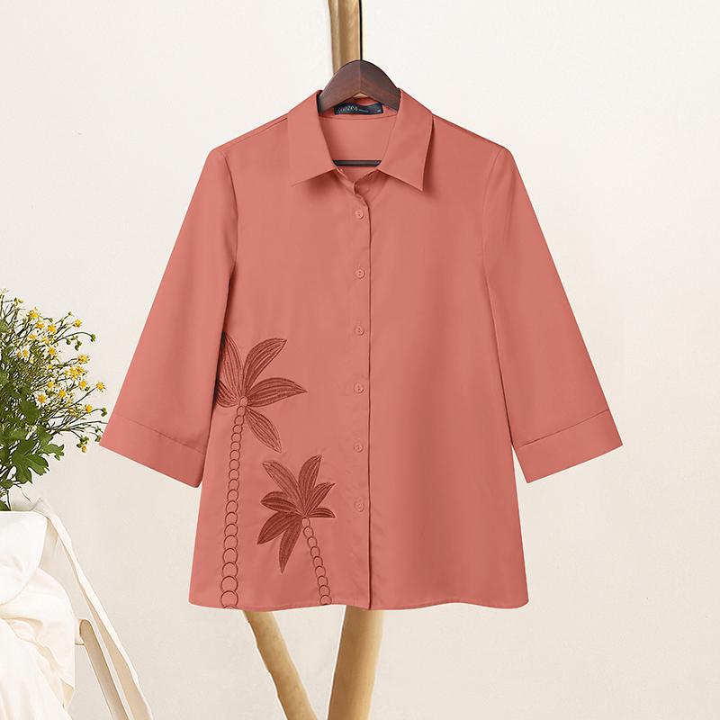 ZANZEA Bluză lejeră casual pentru femei cu guler turn-down și mâneci 3/4 cu imprimeu