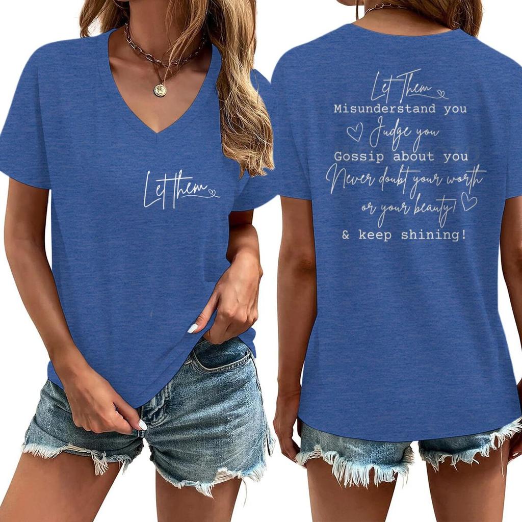 Let Them Letter Print Vneck Short Sleeve Soft Tee Inspirational Quotes Gift for Women Casual Positive Quotes Women Tshirts