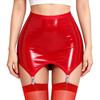 Minifalda Bodycon Brillante de PU para Mujer con Pinzas para Medias Integradas Cintura Alta Efecto Mojado Elástica