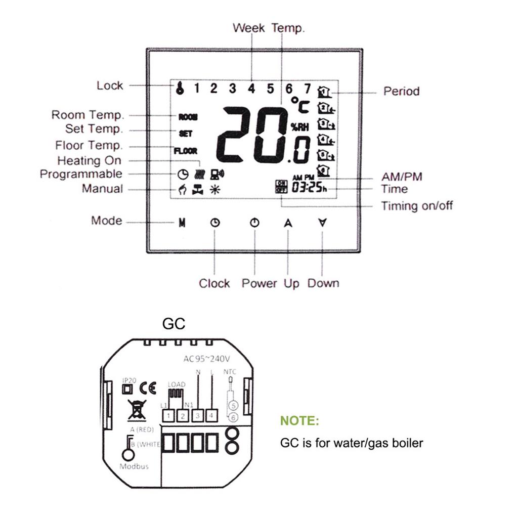 Heating Room Thermostat Weekly Programmable LCD Display Touching Screen 5A AC110‑230V