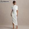 New Foreign Style Elegant Slim Fit Ruffled Dress Sexy Low-Cut Back Women's Long Gown